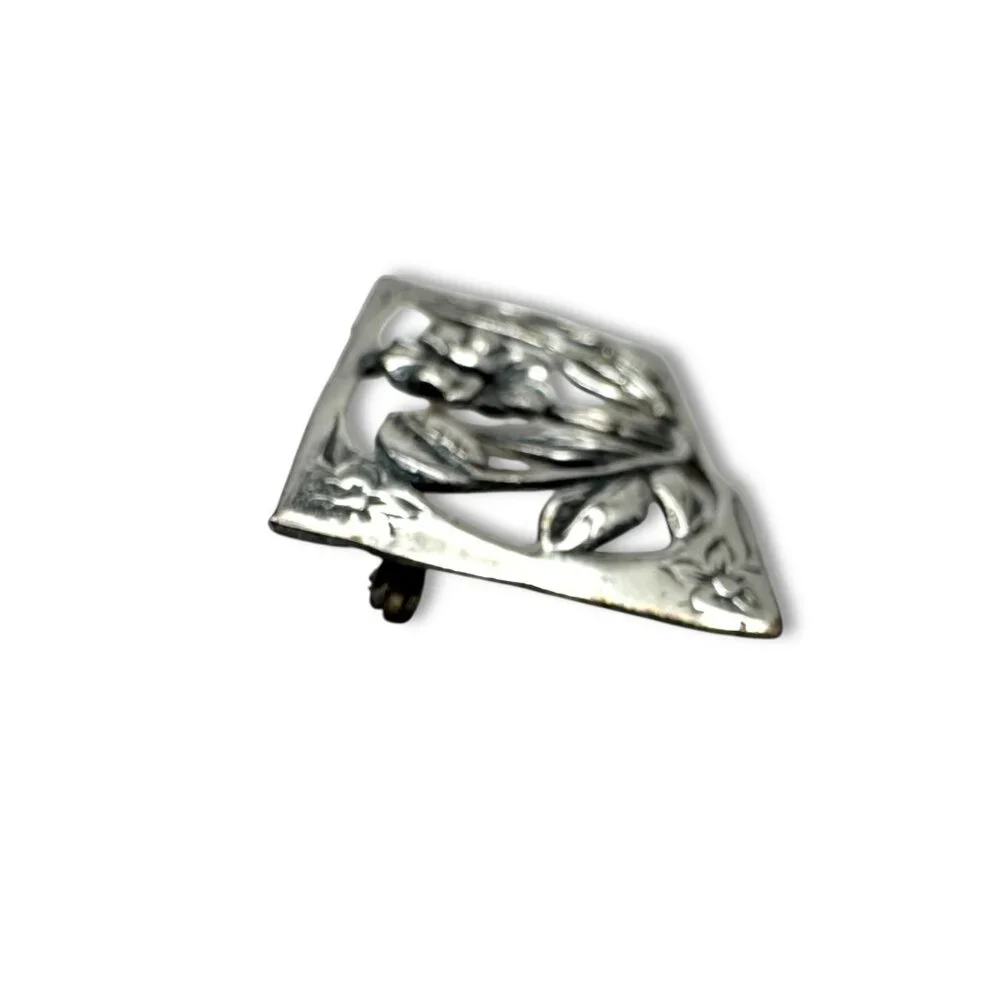 Vintage Sterling Silver Floral Brooch Pin - Picture 10 of 10